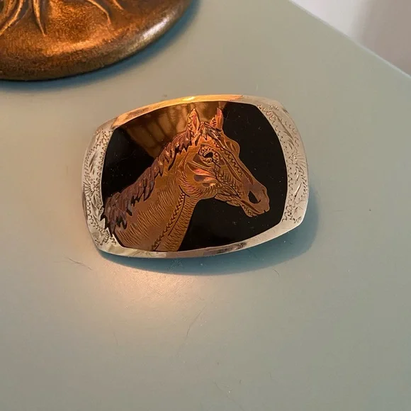 Silver Horse Engraved Belt Buckle